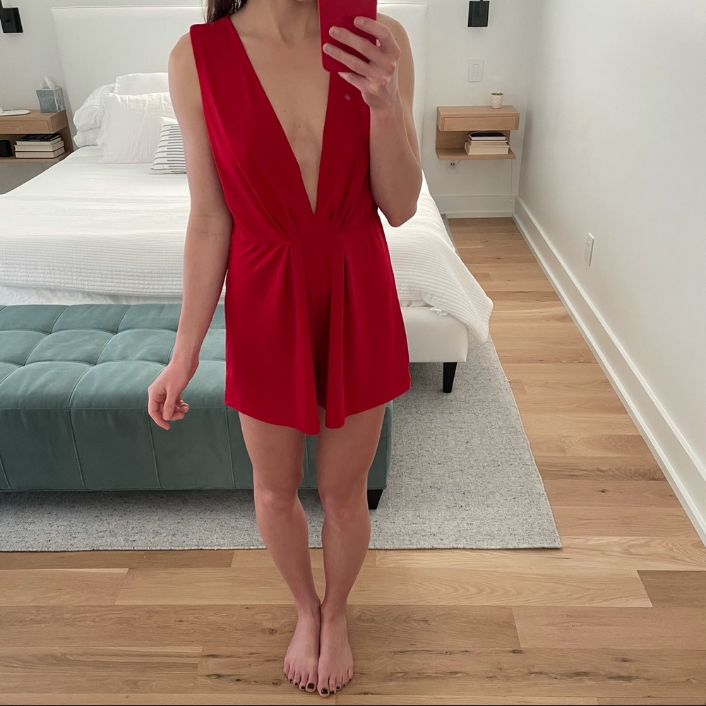 Red Deep-V Charleston Boutique Romper - Picture 4 of 4